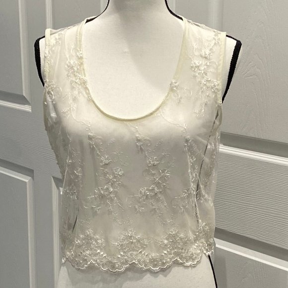 Sheer Embroidered Ivory Crop Top with Beading - Picture 3 of 6